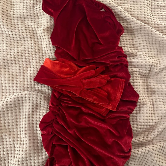 SOLD Miscreants SJP Dress Red Velvet With Opera Gloves UK 10 US 8 - Picture 3 of 4